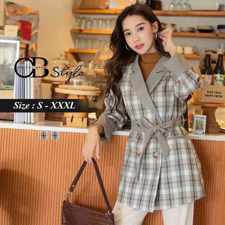 (TW STOCK) OB STYLE | CHECKED LONG SLEEVE JACKETS | 2 COLORS | S-XXXL SIZE | PLUS SIZE
