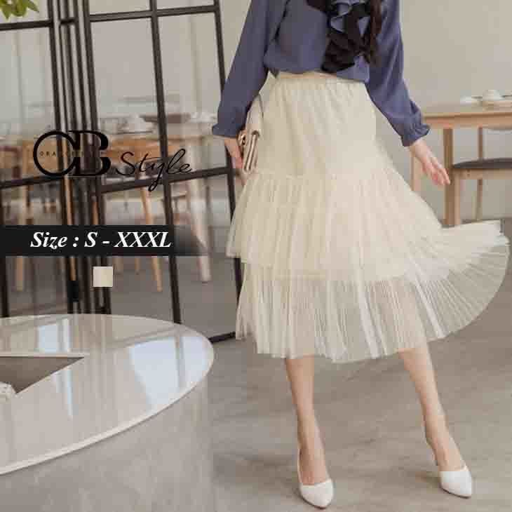 LAYERED GAUZE PLAETED MIDI SKIRTS