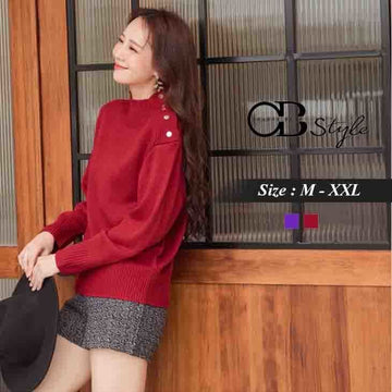 STAND COLLAR BUTTON KNIT TOPS