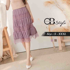 (TW STOCK) OB STYLE | LACE PATCHING TIERED SKIRT | 2 COLORS | S-XXXL SIZE | PLUS SIZE