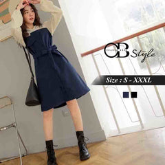 (TW STOCK) OB STYLE | WOOLED LONG SLEEVE HOODED DRESS | 2 COLORS | S-XXXL SIZE | PLUS