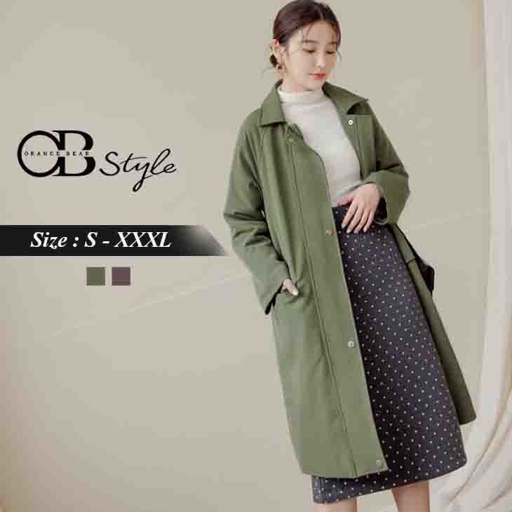 (TW STOCK) OB STYLE | BAND COLLAR SLIT TRENCH COAT  | 2 COLORS | S-XXXL SIZE | PLUS SI