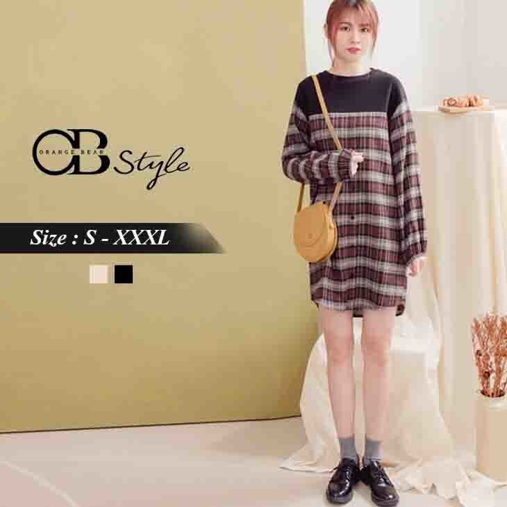 (TW STOCK) OB STYLE  | CHECKED LONG SLEEVE SHIFT DRESS | 2 COLORS | S-XXXL SIZE | PLUS