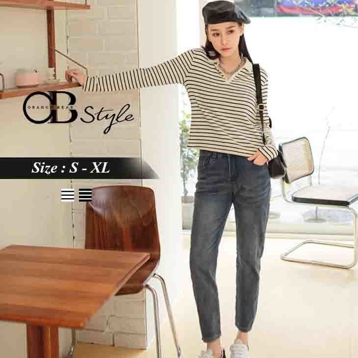 STRIPED V NECK SHORT TOP