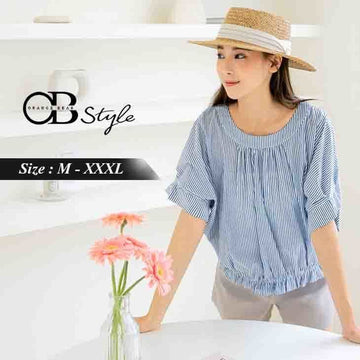 STRIPES BUTTON COTTON TOPS