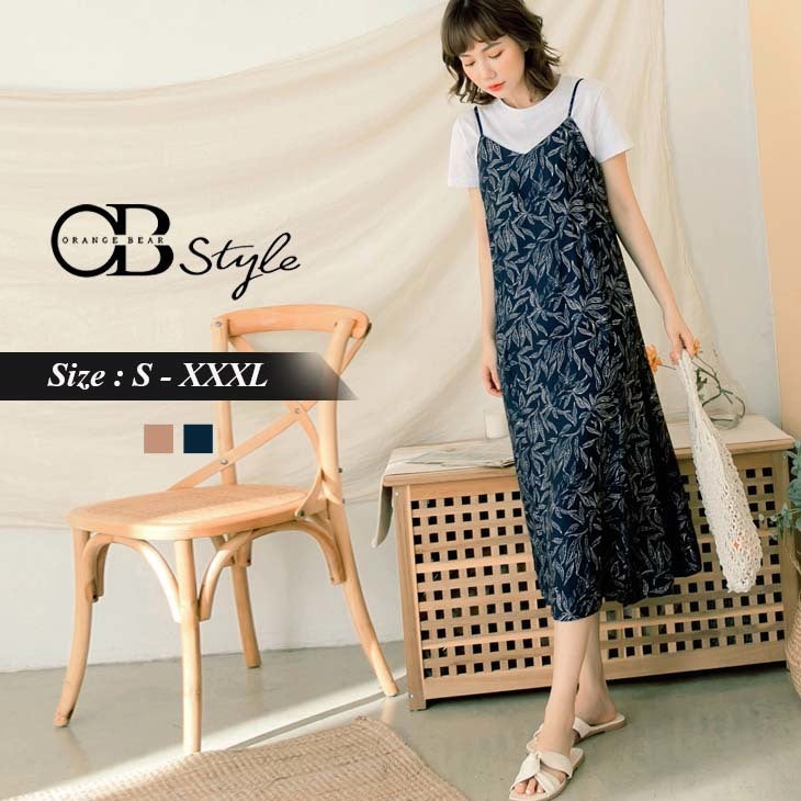 (TW STOCK) OB STYLE | SPAGHETTI STRAP PRINTED DRESS | 2 COLOR | S-XXXL SIZE | PLUS SIZ