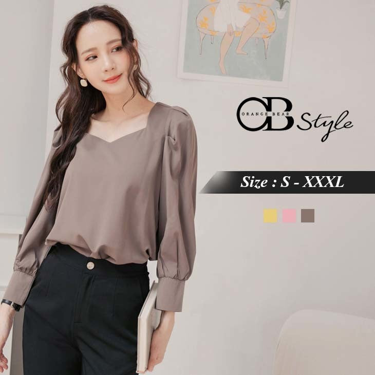 (TW STOCK) OB STYLE | SWEETHEART PUFF SLEEVE TOPS | 3 COLOR | S-XXXL SIZE | PLUS SIZE