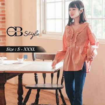 COTTON RUFFLE COLLAR LONG SLEEVE A-LINE TOPS