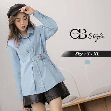 COTTON LONGLINE BELT WAIST LONG SLEEVE SHIRTS