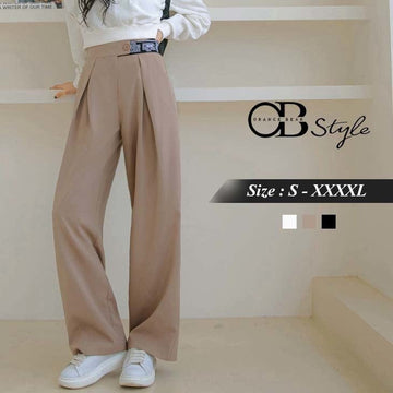 HIGH WAIST ELASTIC WAIST WIDE LEG SUIT PANTS