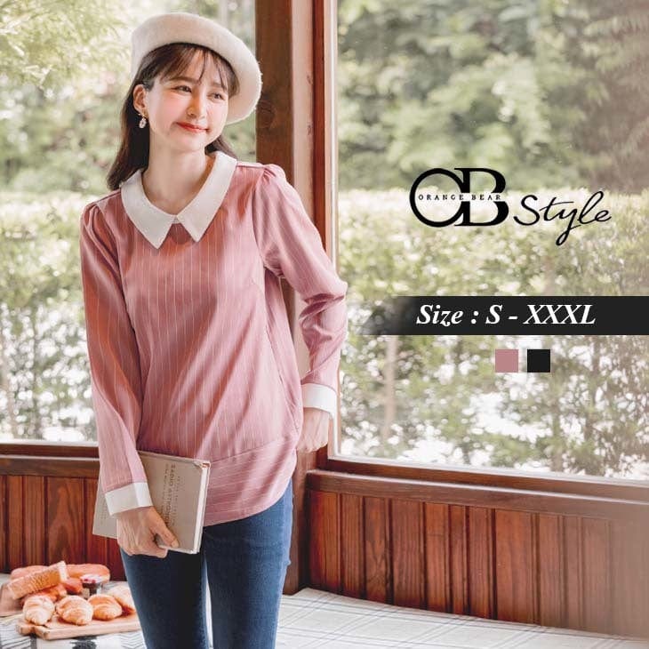 ELEGANT LONG SLEEVE STRIPED TUNIC BUTTONS TOPS