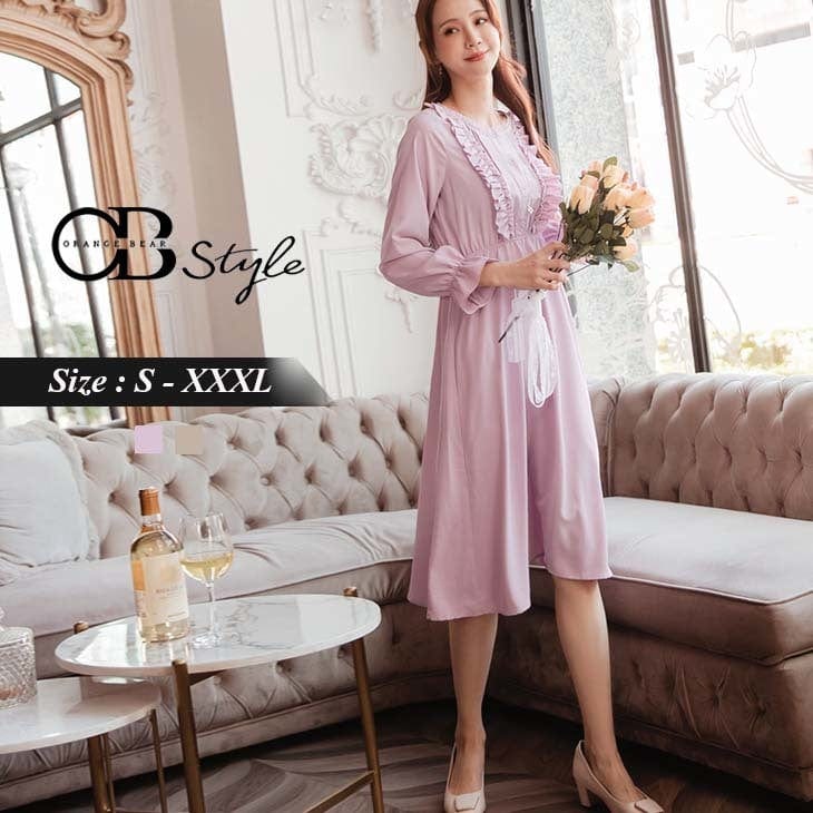 RUFFLE DESIGN ELASTIC WAIST TUNIC LONG SLEEVE DRESS