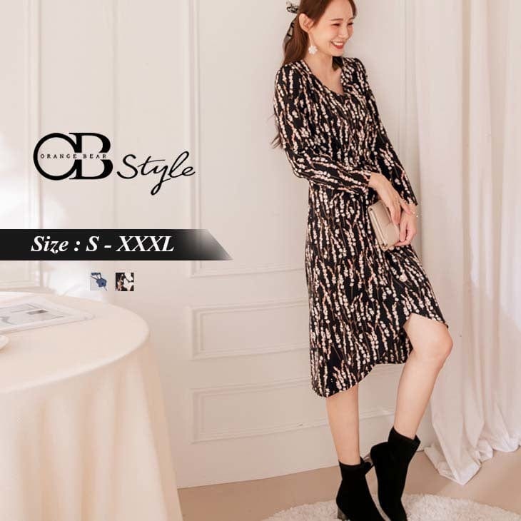 FLORAL PRINTED ASYMMETRICAL HEM LONG SLEEVE DRESS