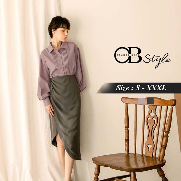 DROP SHOULDER PUFF SLEEVE TUNIC PLEAT SHIRTS