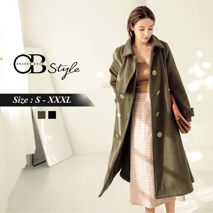 (TW STOCK) OB STYLE | WOOLEN LONGLINE BUTTON TUNIC TRENCH COAT WITH BELT | 2 COLOR | S-XXXL SIZE | PLUS SIZE