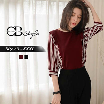 ELEGANT PATCHED STRIPED KNIT LONG SLEEVE TOPS