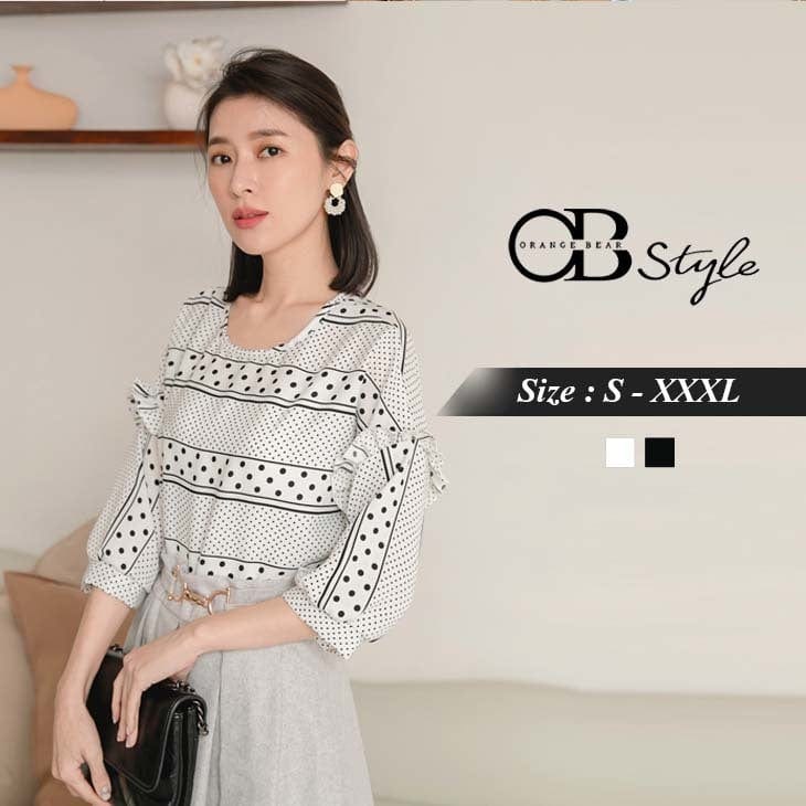 ELEGANT POLKA DOTS CHIFFON LONG SLEEVE TOPS