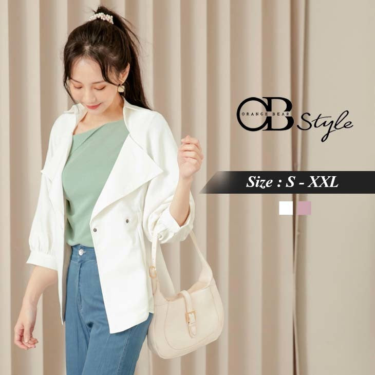 (TW STOCK) OB STYLE | ELEGANT 3/4 SLEEVE A-LINE V-NECK CROP TRENCH COAT | 2 COLOR | S-XXL SIZE | PLUS SIZE