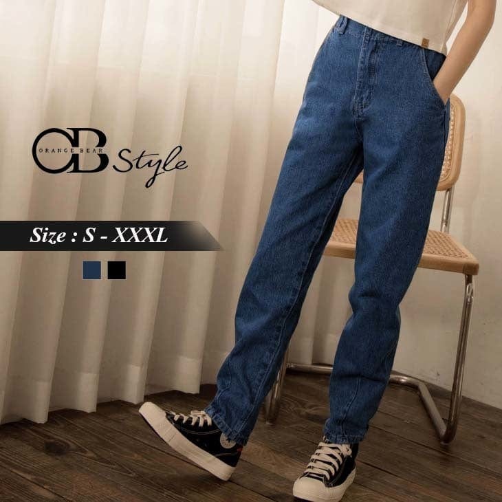 MEDIUM WAIST ELASTIC WAIST WASHED DENIM PANTS