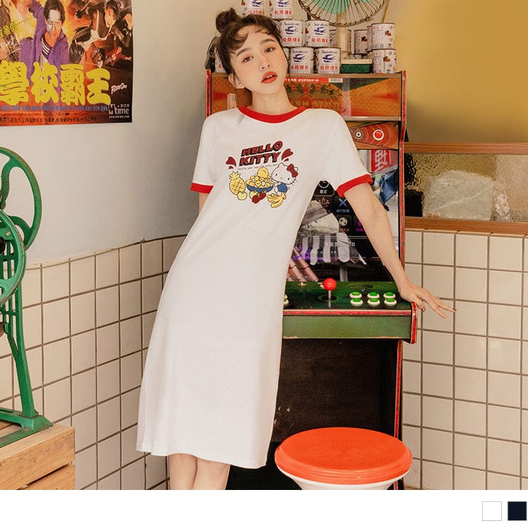 SHORT SLEEVE ROUND NECK KITTY SHIRTS DRESS