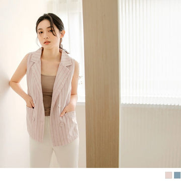 SLEEVELESS LAPEL STRIPED VEST JACKETS