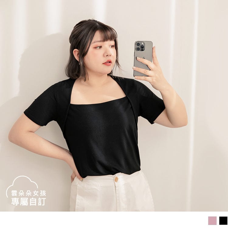 SHORT SLEEVE SQUARE NECK KNIT TOPS