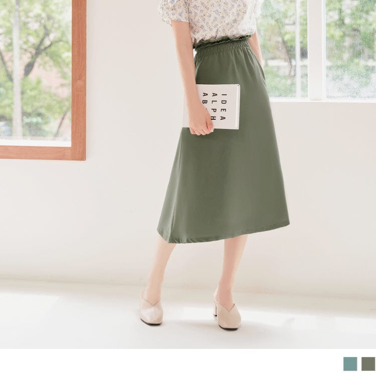 RUFFLE ELATSIC WAIST S-LINE MIDI SKIRTS