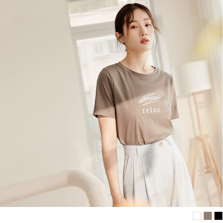 COTTON SHORT SLEEVE LETTER PRINTED ROUND NECK TOPS