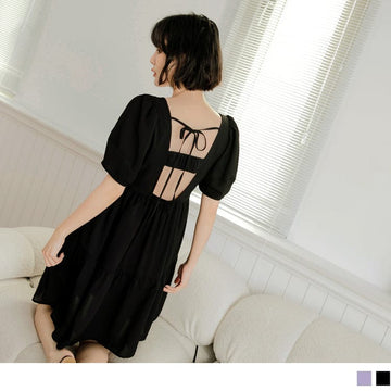 SQUARE NECK CHIFFON A-LINE LAYERED MINI DRESS