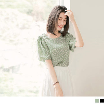 PRINTED CHIFFON ROUND NECK SHORT SLEEVE TOPS