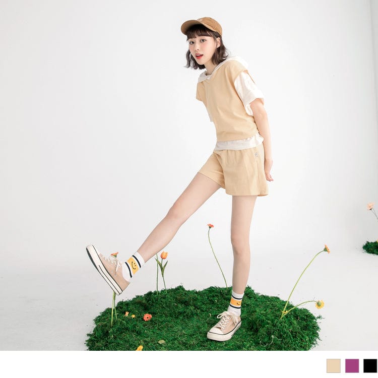 ELASTIC WAIST COTTON TUNIC SHORTS