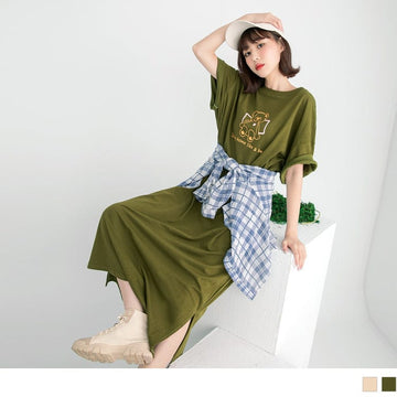 COTTON BEAR PRINTED SHORT SLEEVE MAXI DRESS