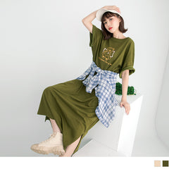 (TW STOCK) OB STYLE | COTTON BEAR PRINTED SHORT SLEEVE MAXI DRESS | 2 COLOR | F-XL SIZE | PLUS SIZE