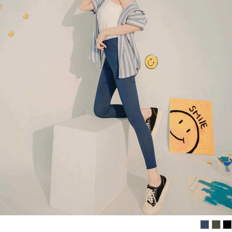 ELASTIC WAIST SKINNY LONG PANTS