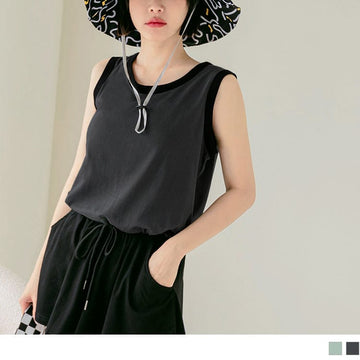 CONTRAST COLOR COTTON SLEEVELESS TOPS