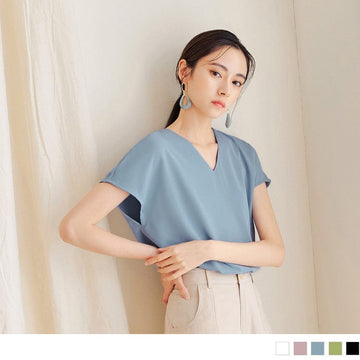 DROP SHOULDER V-NECK DIP HEM BATWINGS SLEEVE TOPS