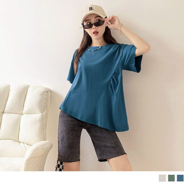 COTTON ASYMMETRICAL HEM DROP SHOULDER TOPS