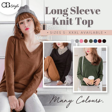 LONG SLEEVE V-NECK KNITWEAR TOPS