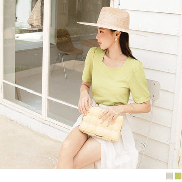 SQUARE NECK SHORT SLEEVE PUFF SLEEVE TOPS