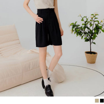 ELASTIC WAIST PLEAT WIDE LEG SUIT SHORTS