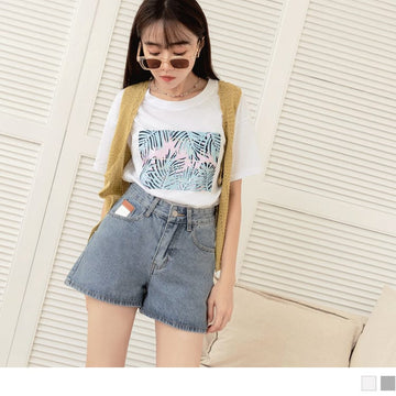 COTTON PRINTED DROP SHOULDER SHORT SLEEVE TOPS