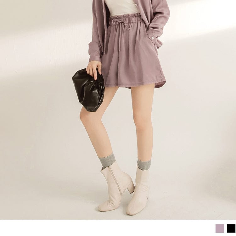 ELASTIC WAIST WIDE LEG A-LINE SHORTS