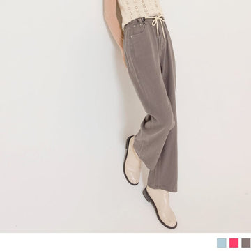 DRAWSTRING WAIST COTTON DENIM WIDE LEG PANTS?? 3 COLOR