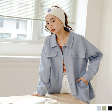 DROP SHOULDER LONGLINE COTTON TUNIC JACKETS