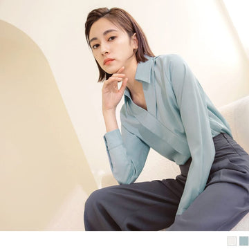 V-NECK SHIRTS COLLAR LONG SLEEVE SILK SHIRTS