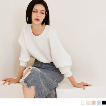 DROP SHOULDER LONG SLEEVE ROUND NECK LONGLINE TOPS