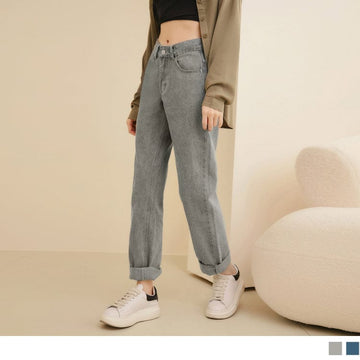 CASUAL BRUSHED DENIM STRAIGHT LONG PANTS