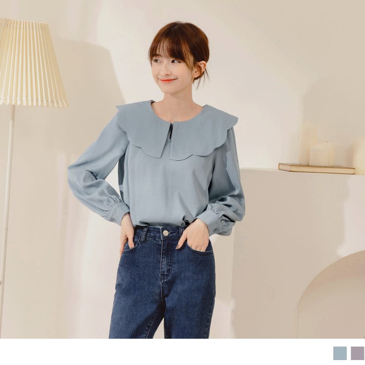 DOLL COLLAR ROUND NECK LONG SLEEVE TOPS