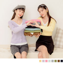 (TW STOCK) OB STYLE | FAKE TWO PIECE V-NECK BUTTONS KNIT LONG SLEEVE TOPS | 8 COLOR | M-XXXL SIZE | PLUS SIZE