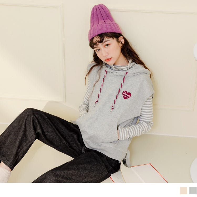 EMBROIDERED DRAWSTRING COLLAR LONG SLEEVE HOODED TOPS